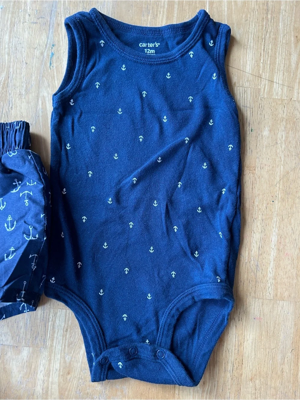 Navy Anchor Print nautical, boat seas Baby Boy Bodysuit onesie and Shorts  12M